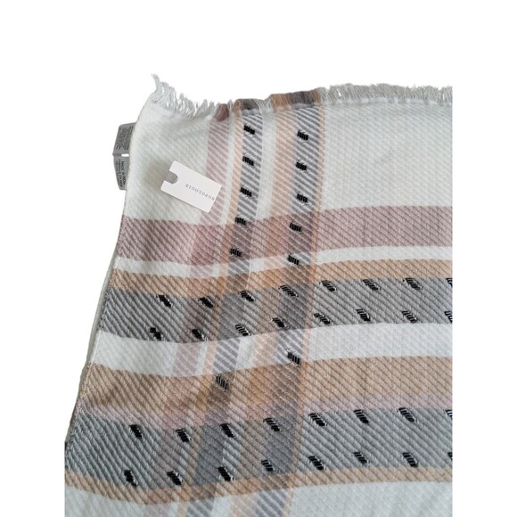 NWT Anthropologie Women's Scarf‎ White Gray Jeweled Plaid Long Neutral Preppy - Picture 3 of 8